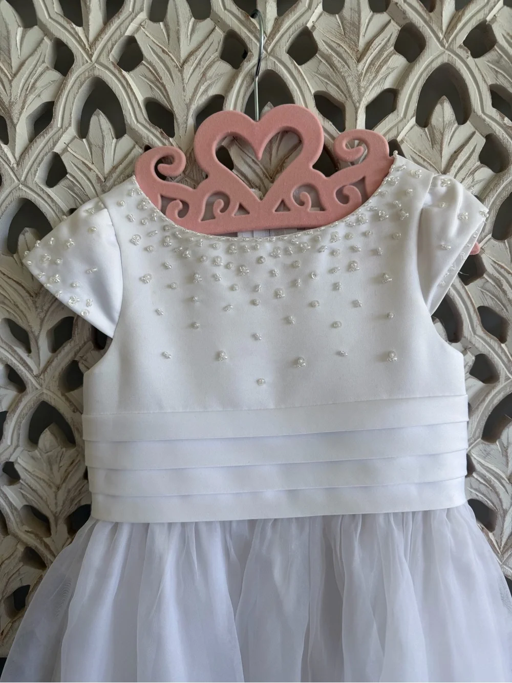 David's Bridal White Beaded Bodice Flower Girl Dress - Picture 4 of 7